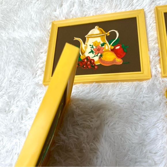 Vintage Set Of 4 Fuzzy Velvet Kitchen Teapot Framed Collage Wall Decor - Picture 4 of 7